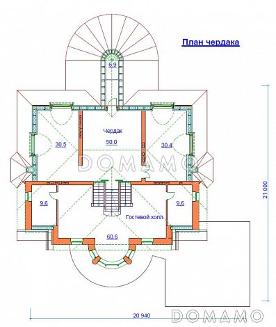 Проект жилого дома с небольшим бассейном на цокольном этаже / План мансардного этажа