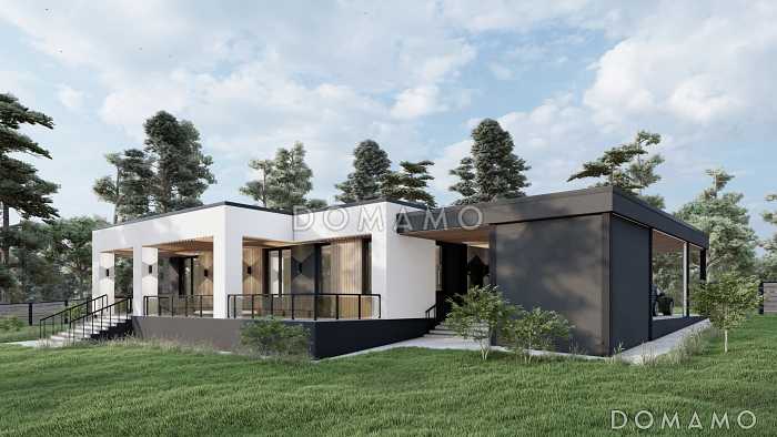 Проект дома с 2 спальнями, кабинетом и джакузи на террасе