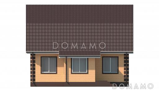 Проект загородного дома с небольшой верандой, спальней на первом этаже, совмещенной кухней-столовой / Фасад 3