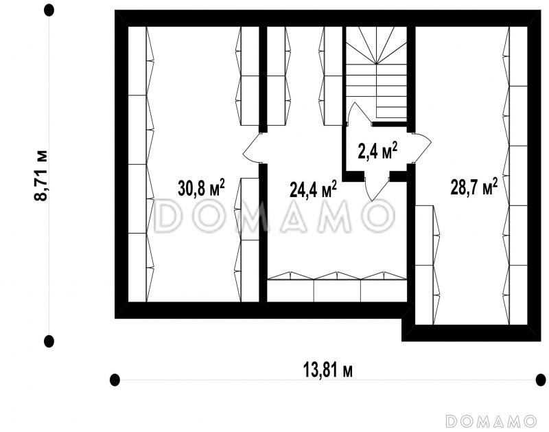 Проект  дома с подвалом, гостевой и кабинетом на первом этаже, хозяйской спальней на втором / План цокольного этажа