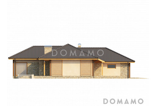 Проект просторного одноэтажного дома из газобетона с фронтальным гаражом на два автомобиля и отделённой зоной сна / Фасад 3