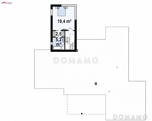 Проект современного трёхуровнего дома из кирпича с плоской крышей, с большим гаражом, спортзалом и сауной / План 2 этажа