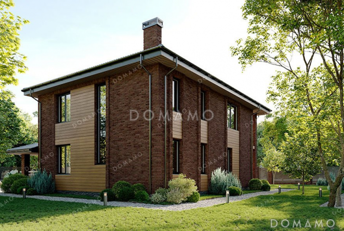 Проект двухэтажного дома с просторной террасой и тремя спальнями