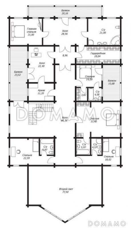 Проект дома из клееного бруса с террасой площадью более 470 м2 / План 2 этажа