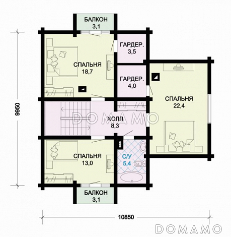 Проект уютного дома с тремя спальнями и необычной столовой-верандой / План мансардного этажа