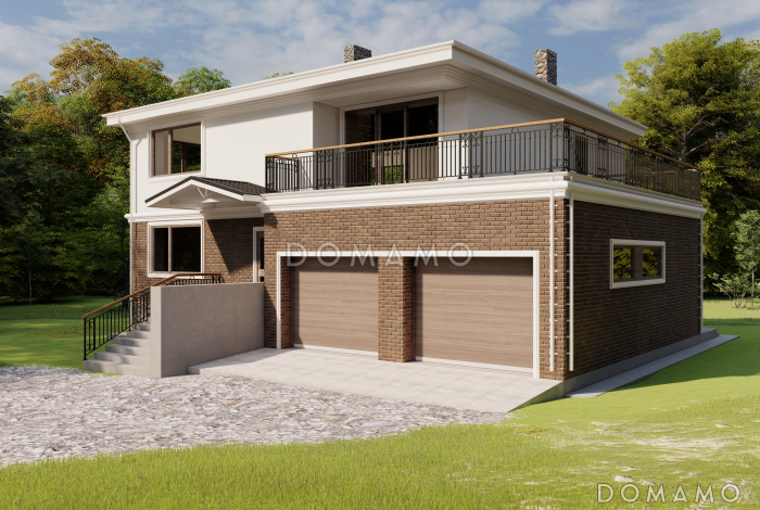 Проект двухэтажного дома с подвалом, гаражом и верандой