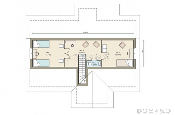 Проект каркасного дома с двумя спальнями на мансардном этаже / План мансардного этажа
