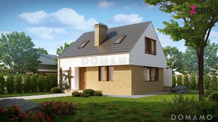 Проект одноэтажного мансардного дома из газобетона с большой площадью остекления в гостиной