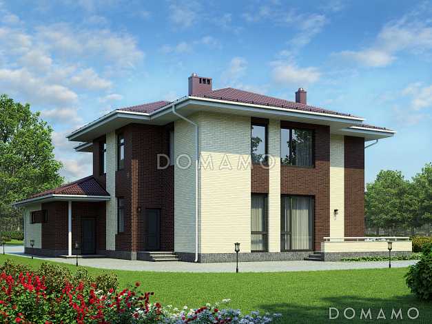 Проект двухэтажного дома по технологии ЛСТК с окнами в пол в гостиной