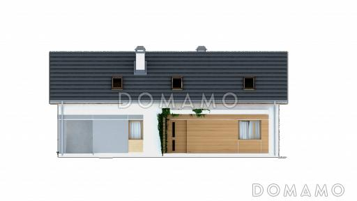 Проект одноэтажного мансардного дома из кирпича с отделённой однокомнатной квартирой на первом этаже / Фасад 2