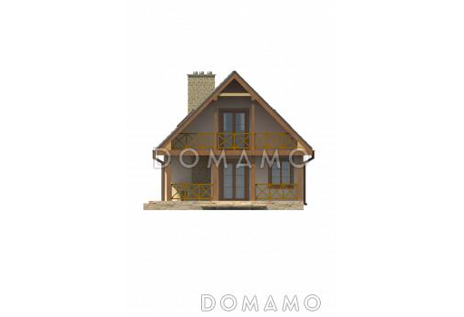 Проект компактного одноэтажного мансардного дома из кирпича с двумя спальнями, кабинетом и двумя крытыми террасами / Фасад 3