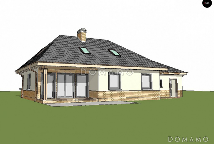 Проект большого одноэтажного мансардного дома из кирпича с тремя спальнями на каждом этаже и гаражом