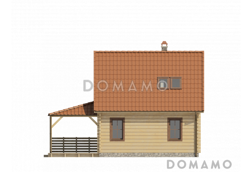 Проект компактного мансардного дома из газобетона с тремя спальнями и крытой террасой / Фасад 2