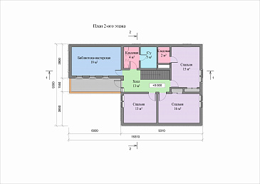 Проект двухэтажного коттеджа с гаражом / План 2 этажа