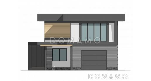 Проект двухэтажного дома из газобетона со встроенным гаражом, верандой и спортзалом / Фасад 4