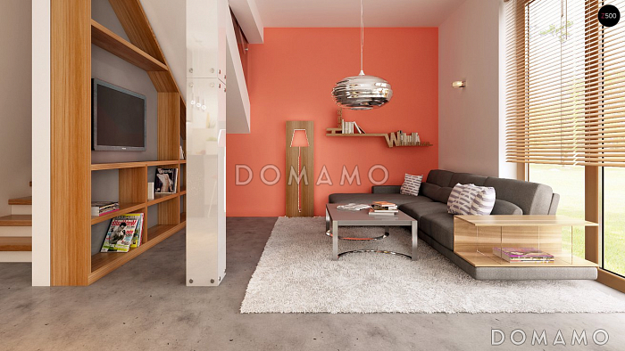 Проект компактного одноэтажного мансардного дома из кирпича с двумя спальнями для строительства на небольшом участке