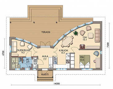 Проект каркасной сауны с большой площадью остекления / План 1 этажа