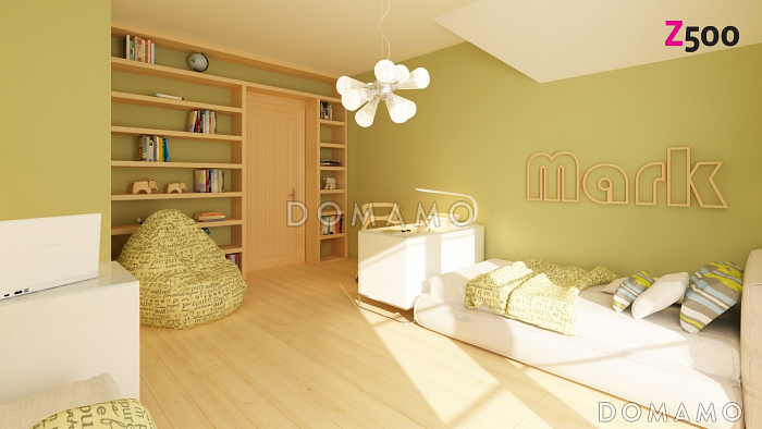 Проект одноэтажного мансардного дома из кирпича с двумя балконами и барбекю на террасе