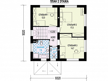 Проект загородного дома с отдельным входом в котельную,  спальней на первом этаже, ванной и санузлом на втором этаже / План 2 этажа