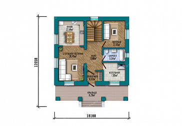 Проект компактного дома с мансардой, 4 спальнями и большим балконом / План 1 этажа