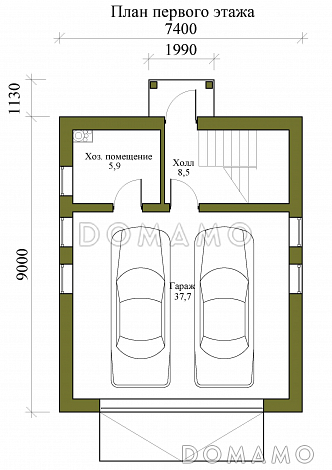 Проект гаража на два машиноместа с мансардой / План 1 этажа
