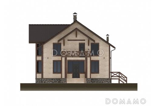 Проект деревянного дома с 3 спальнями и кабинетом на мансарде, гостевой комнатой и просторной дневной зоной / Фасад 2