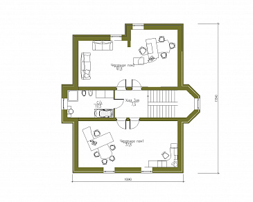 Проект трехэтажного дома с башней, верандой и функциональными чердачными помещениями / План мансардного этажа