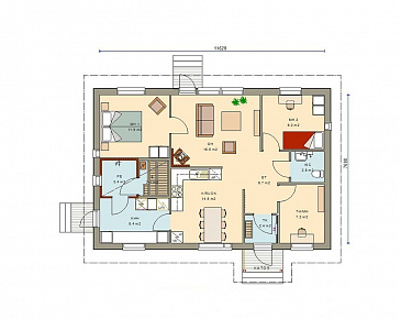 Проект одноэтажного каркасного дома с просторной кухней / План 1 этажа