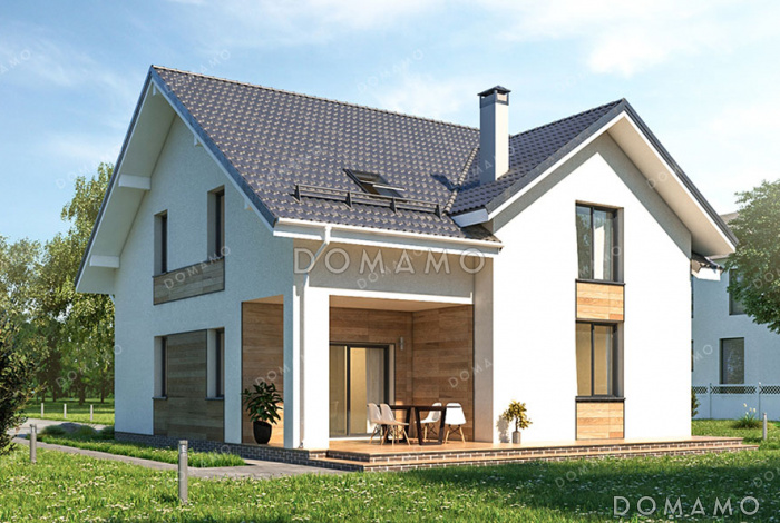 Проект загородного дома с 3 спальнями на мансарде, камином в гостевой комнате и крытой террасой