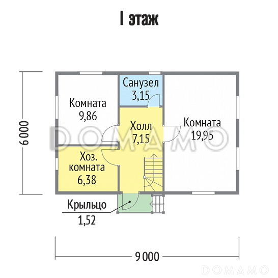 Проект дома из клееного бруса с санузлом / План 1 этажа