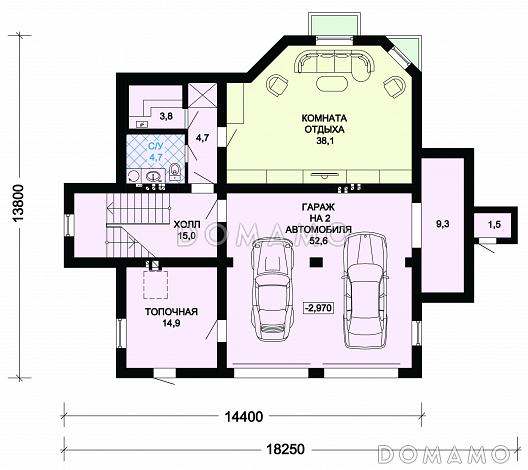Проект особняка из пеноблоков с цокольным этажом / План цокольного этажа