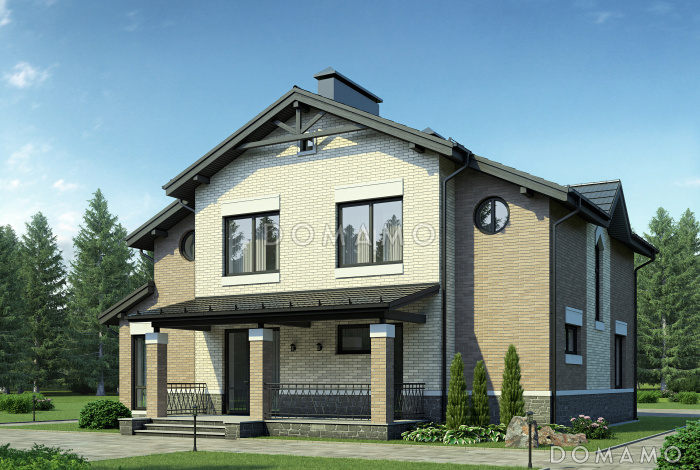 Проект двухэтажного дома из пеноблоков с крытой террасой