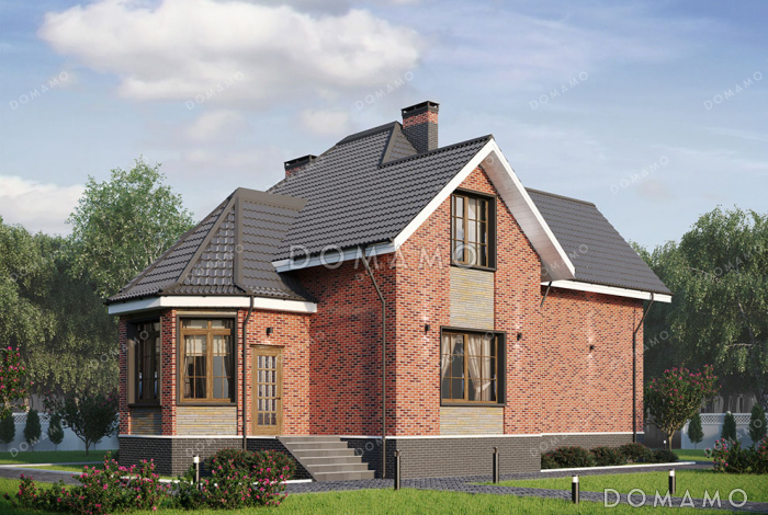 Проект дома с 4 спальнями, просторной ванной и полукруглой верандой