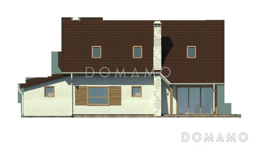 Проект традиционного мансардного дома из газобетона с дополнительной спальней на первом этаже и гаражом / Фасад 2