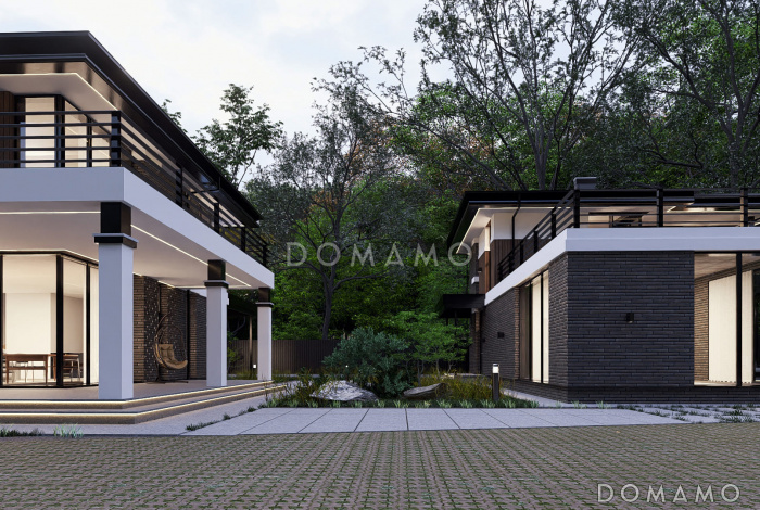 Проект двухэтажной бани из газобетона с кухней, гостиной, балконом и 2 спальнями