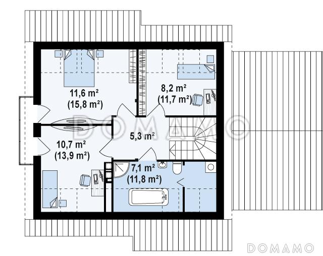 Проект одноэтажного дома из газобетона с жилым мансардным этажом и гаражом  / План мансардного этажа
