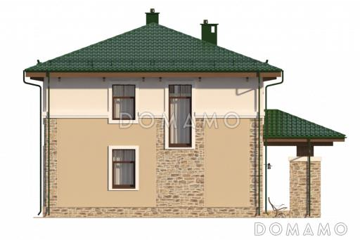 Проект двухцветного коттеджа с двумя гардеробными и большим крыльцом / Фасад 4