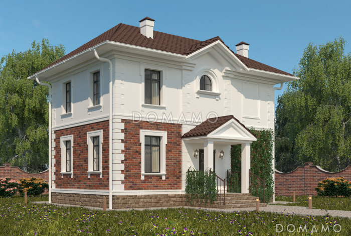 Проект небольшого двухэтажного особняка из SIP панелей с парадным фасадом