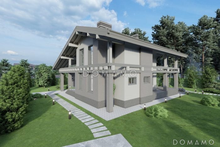 Проект дома с мансардой, вторым светом, балконом и крытой террасой