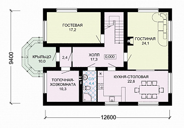 Проект рационально запланированного дома с мансардой и гостевой комнатой / План 1 этажа