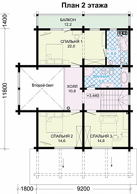 Проект дома из бруса с небольшой кухней / План мансардного этажа