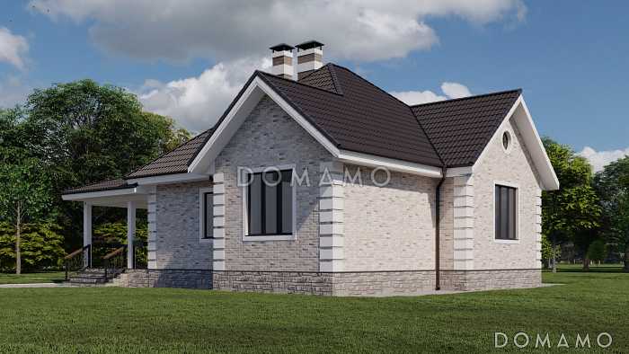 Проект одноэтажного дома из газобетона с мастер-спальней и крытой террасой