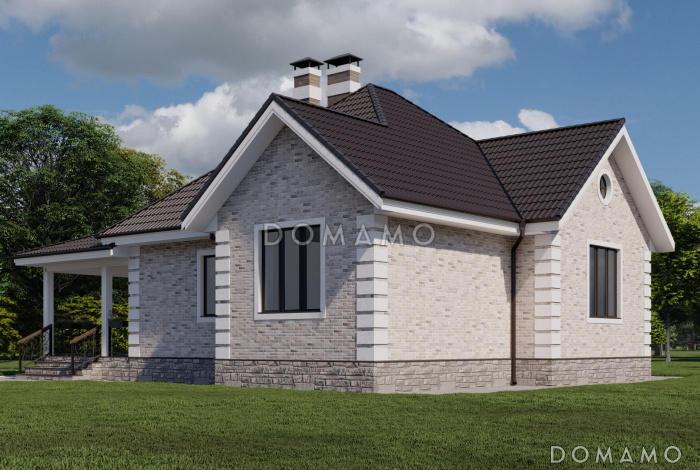 Проект одноэтажного каркасного дома с мастер-спальней и крытой террасой