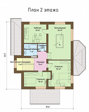 Проект большого двухэтажного дома с эркером / План 2 этажа