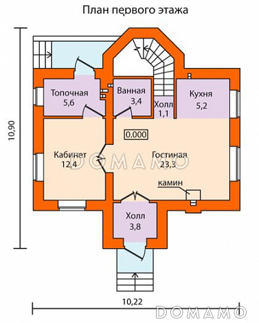 Проект кирпичного дома с полным вторым этажом / План 1 этажа