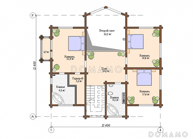 Проект дома из клееного бруса с сауной / План 2 этажа