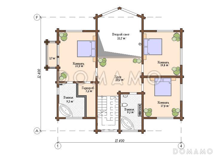 Проект дома из клееного бруса с сауной / План 2 этажа