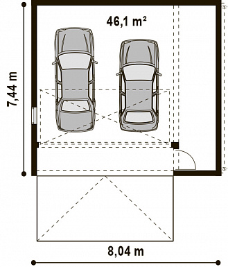 Проект гаража из газобетона для двух авто с дополнительным помещением / План 1 этажа