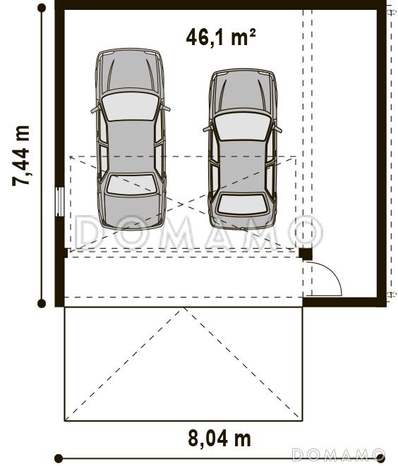 Проект гаража из газобетона для двух авто с дополнительным помещением / План 1 этажа