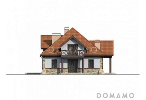 Проект комфортного одноэтажного мансардного дома из газобетона для двух семей в стиле русской усадьбы / Фасад 3